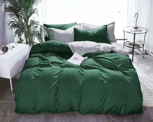 1000TC Green & Grey Reversible Quilt Cover Set - 3PC
