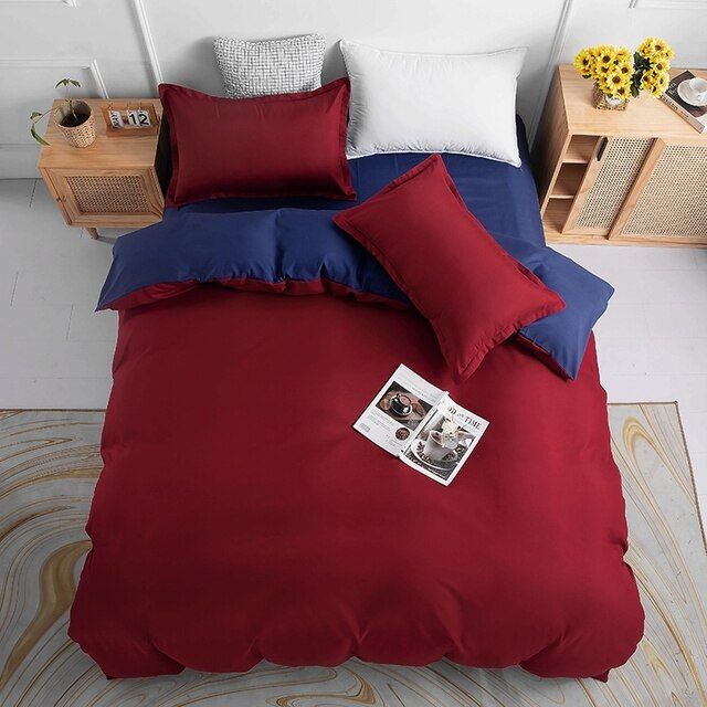 1000TC Blue & Red Reversible Quilt Cover Set - 3PC
