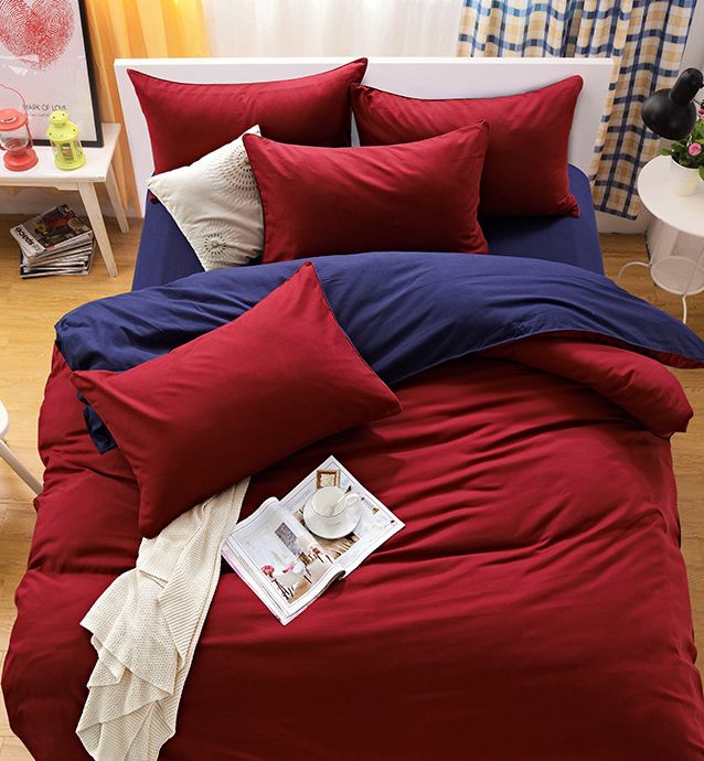 1000TC Blue & Red Reversible Quilt Cover Set - 3PC