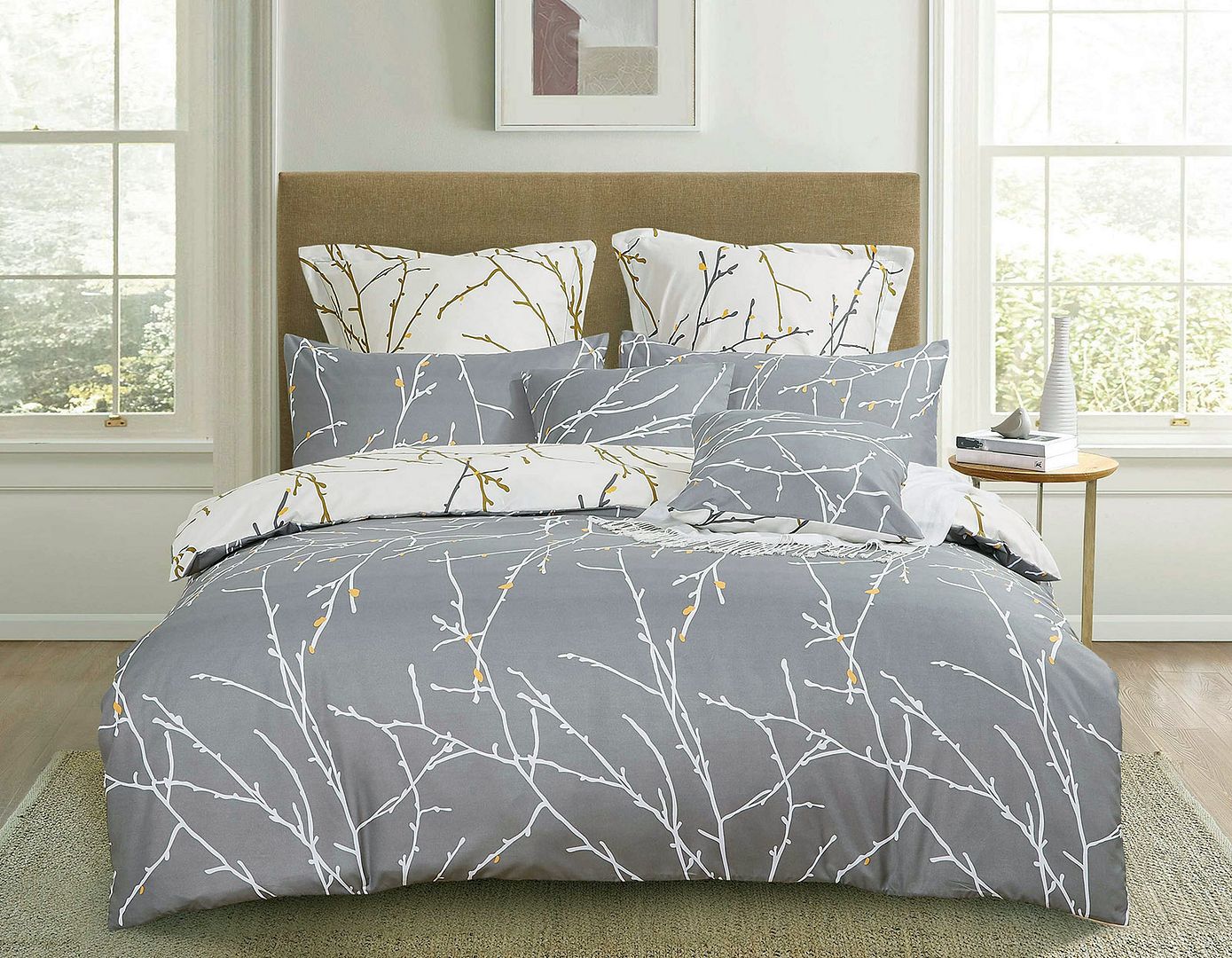 Grey Tree Quilt Cover Set - 3PC