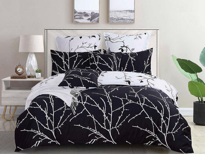 Black Tree Reversible Quilt Cover Set - 3PC