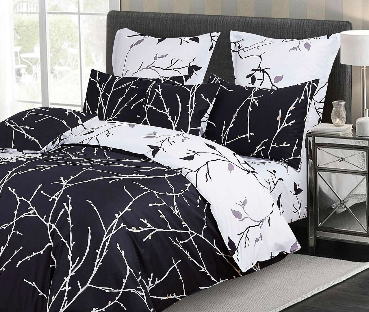 Black Tree Reversible Quilt Cover Set - 3PC