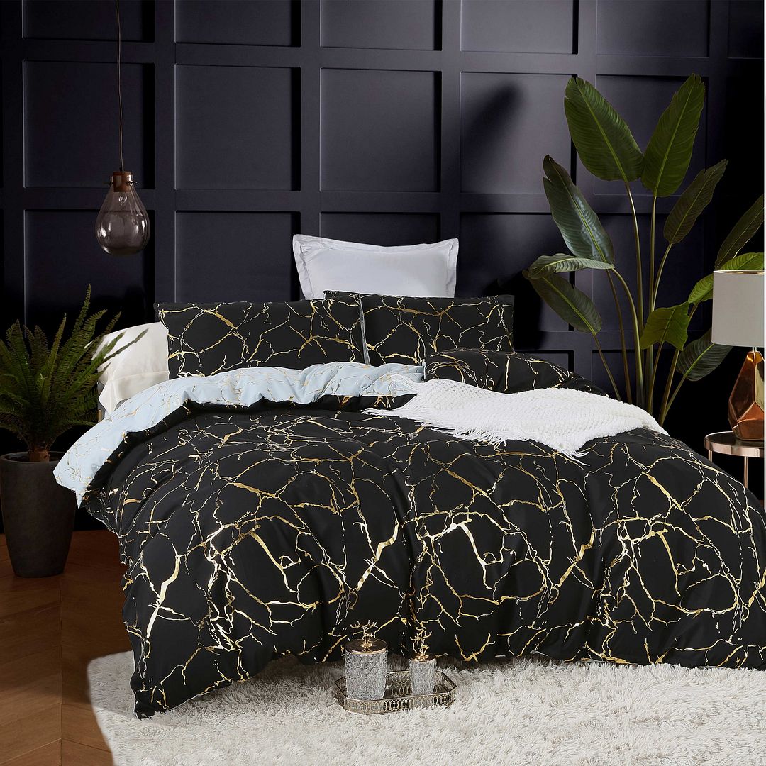 Gold Marble Quilt Cover Set - 3PC