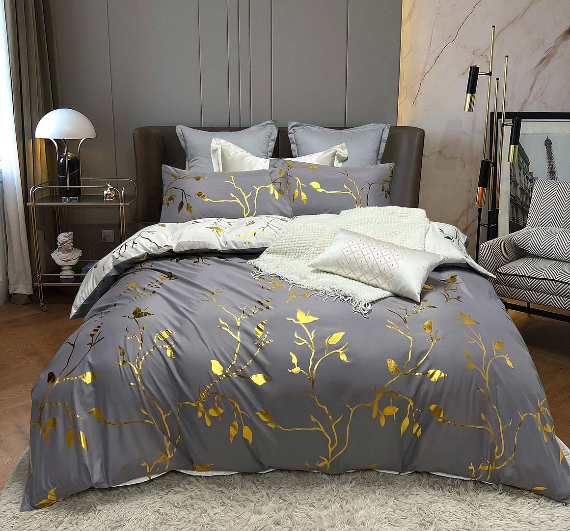 Gold Tree Quilt Cover Set - 3PC