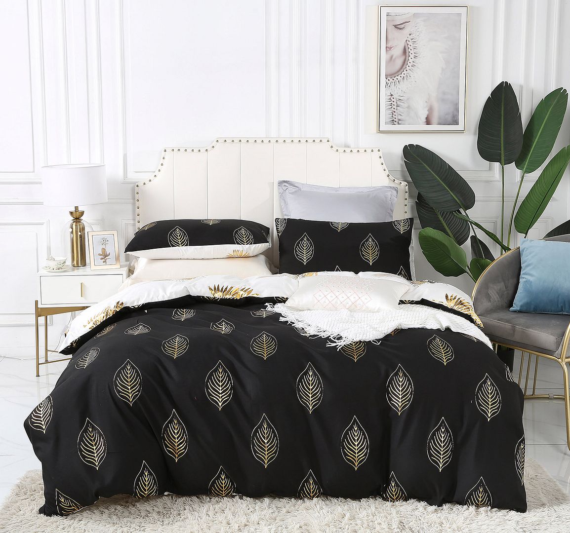 Gold Leaf Quilt Cover Set - 3PC