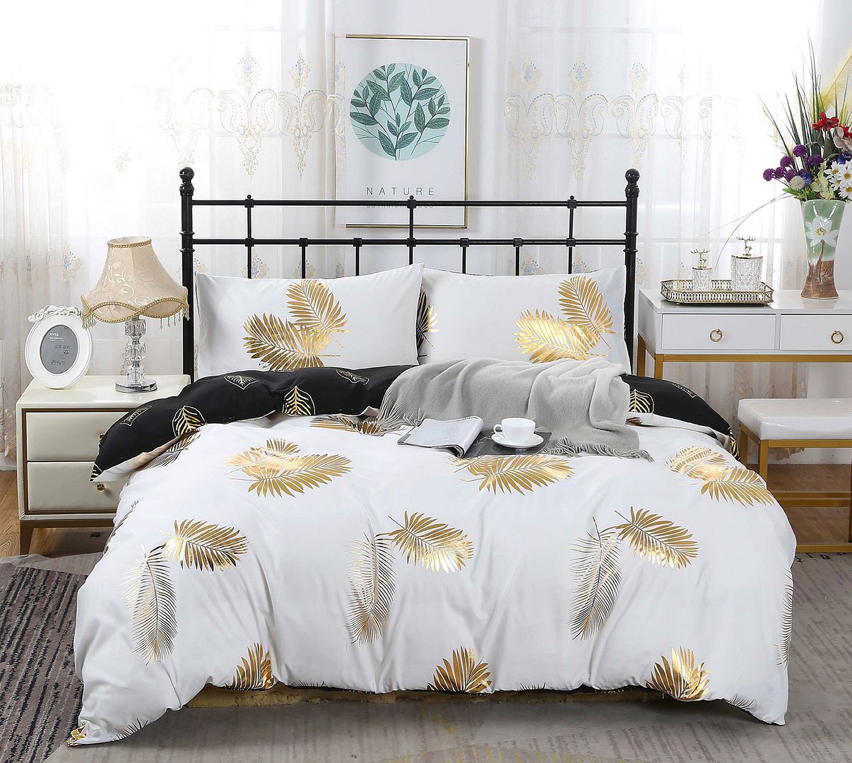 Gold Leaf Quilt Cover Set - 3PC