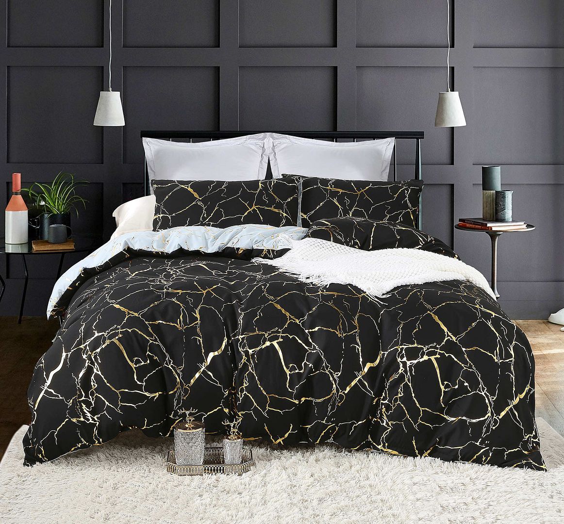 Gold Marble Quilt Cover Set - 3PC