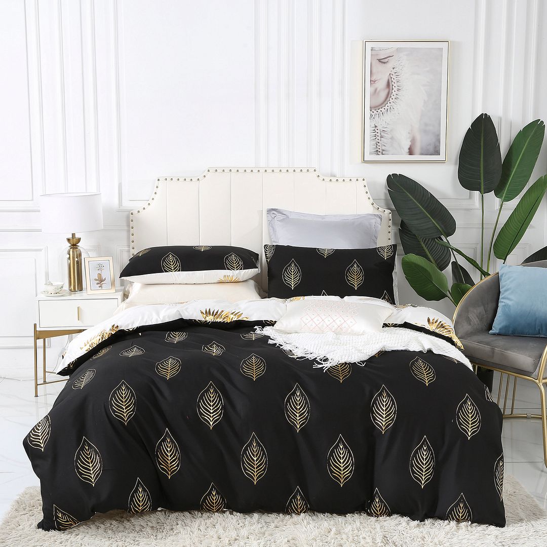 Gold Leaf Quilt Cover Set - 3PC