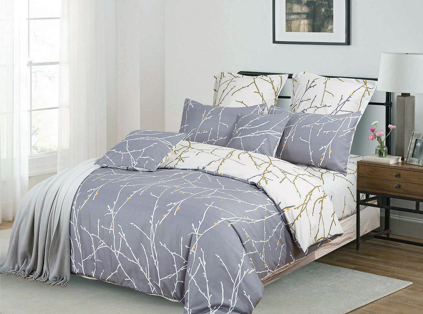 Grey Tree Quilt Cover Set - 3PC