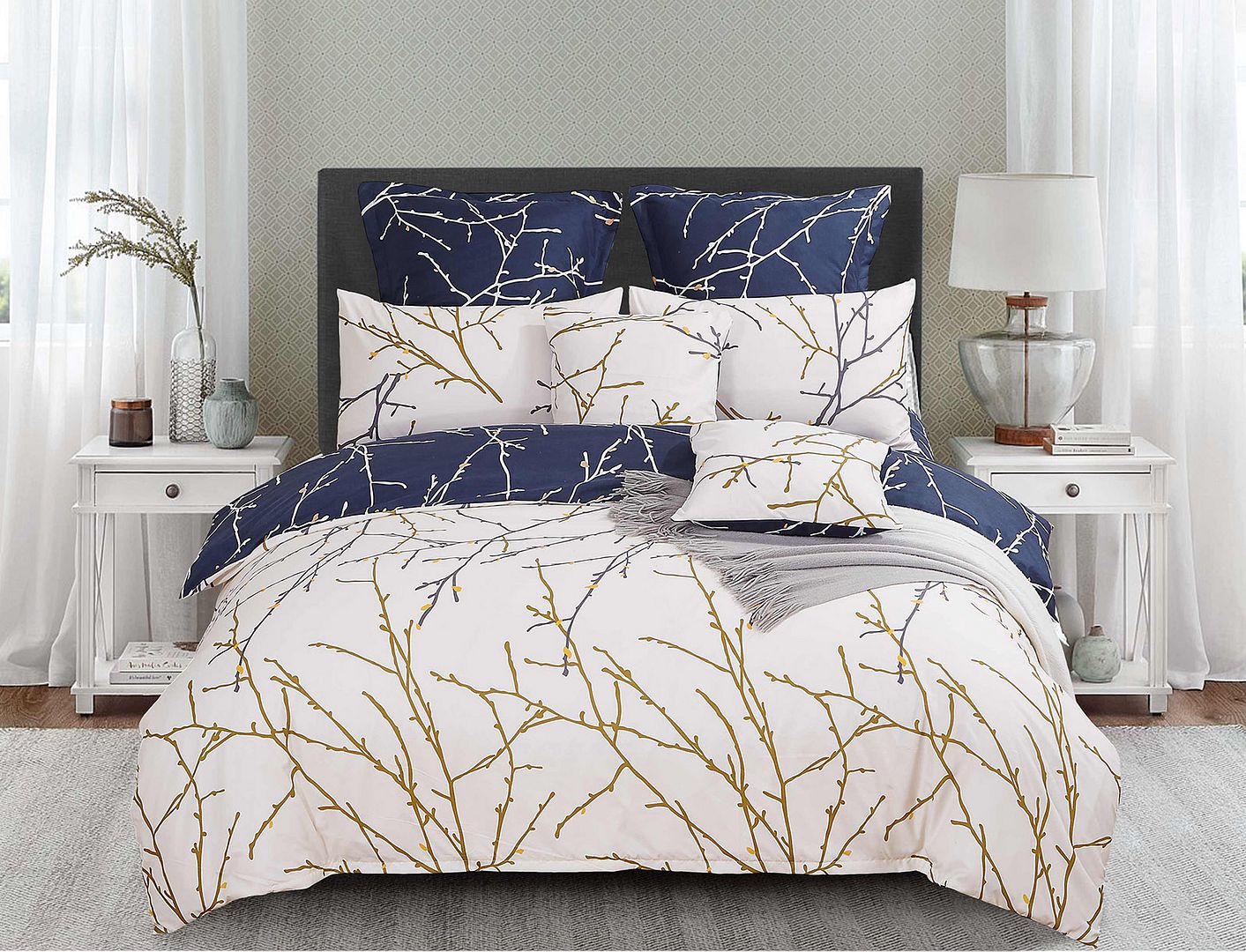 Blue Tree Quilt Cover Set - 3PC