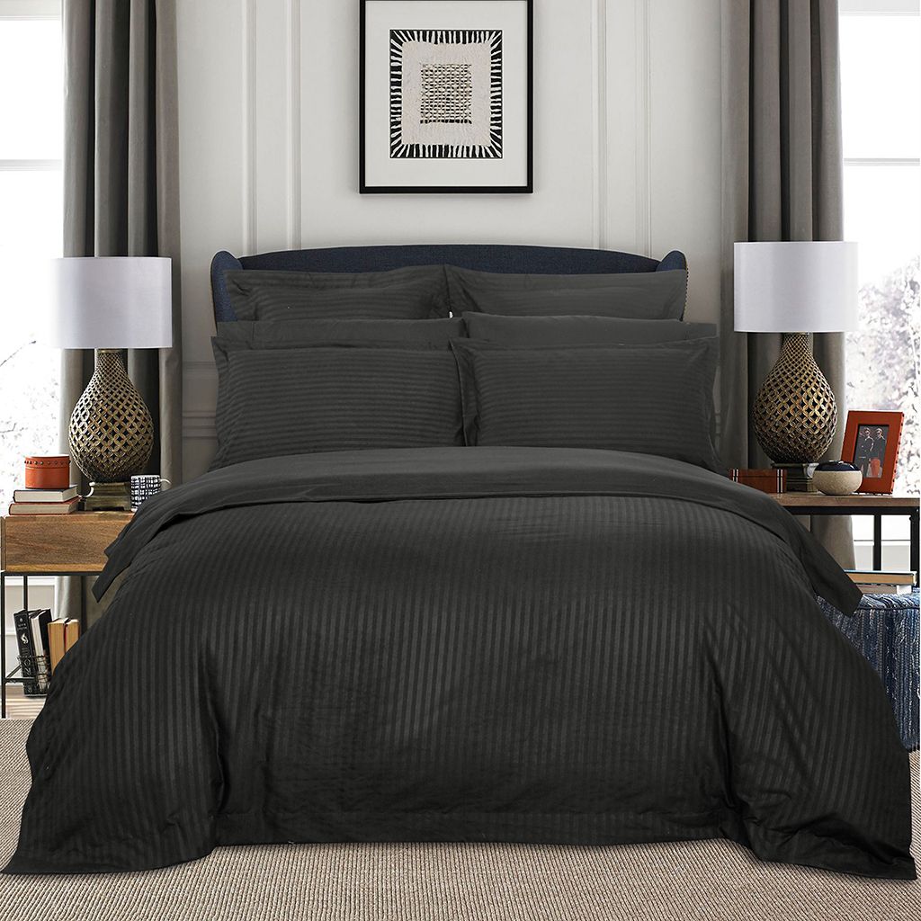 1000TC Ultra Soft Striped Quilt Cover Set - 3PC Charcoal