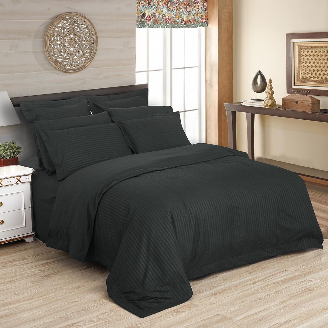 1000TC Ultra Soft Striped Quilt Cover Set - 3PC Charcoal