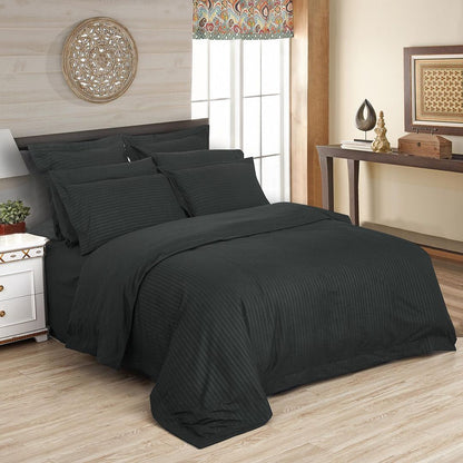 1000TC Ultra Soft Striped Quilt Cover Set - 3PC Charcoal