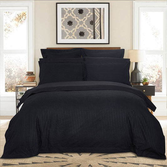 1000TC Ultra Soft Striped Quilt Cover Set - 3PC Black