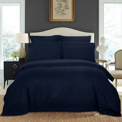 1000TC Ultra Soft Striped Quilt Cover Set - 3PC Midnight Blue