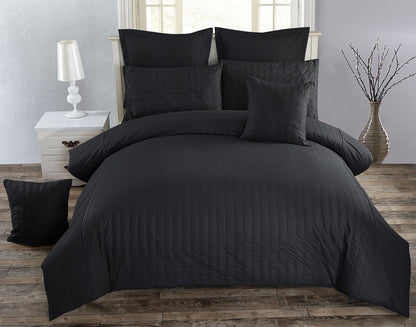 Seersucker Black Quilt Cover Set - 3PC