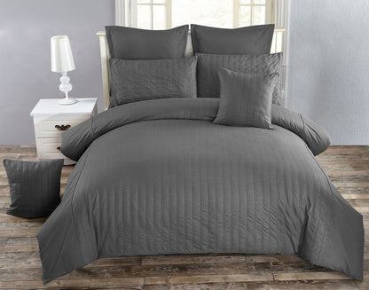 Seersucker Charcoal Quilt Cover Set - 3PC