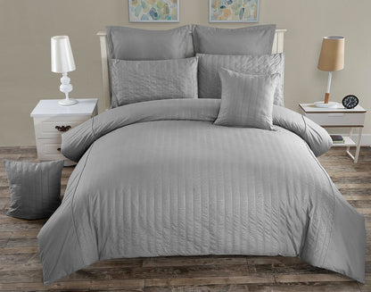 Seersucker Grey Quilt Cover Set - 3PC