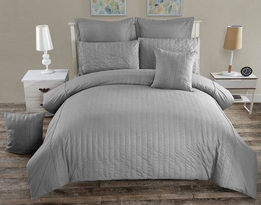 Seersucker Grey Quilt Cover Set - 3PC