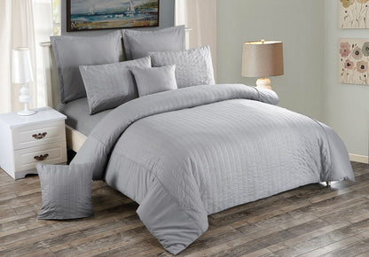 Seersucker Grey Quilt Cover Set - 3PC