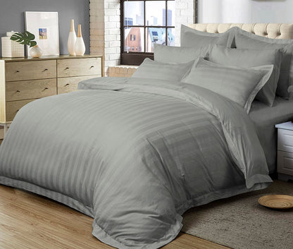 1000TC Ultra Soft Striped Quilt Cover Set - 3PC Grey