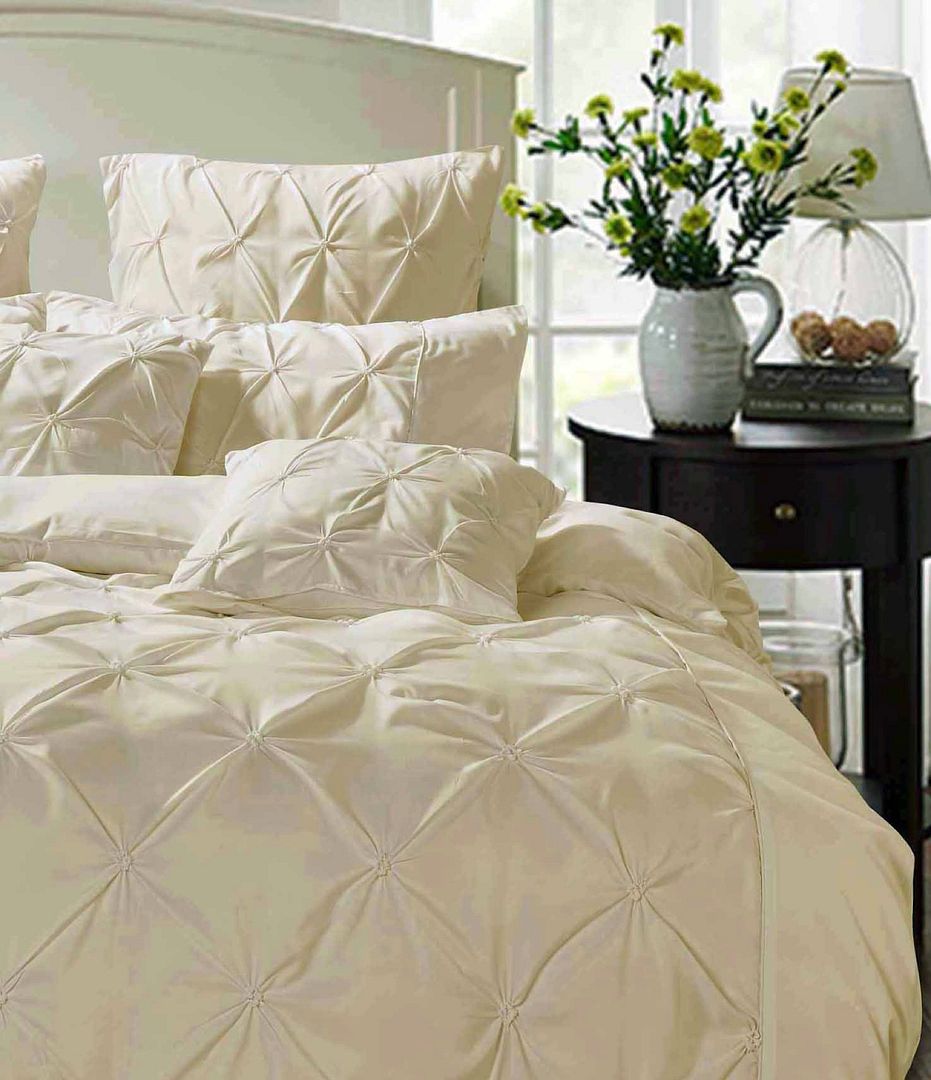 Diamond Pintuck Quilt Cover Set - 3PC Beige