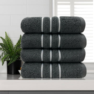 650GSM Dobby Stripe Super Soft Premium Cotton Face Washer 4 PCS - Charcoal