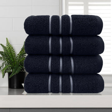 650GSM Dobby Stripe Super Soft Premium Cotton Hand Towel 4 PCS - Sailor Blue