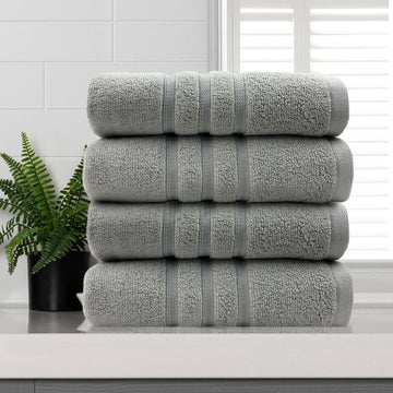 650GSM Dobby Stripe Super Soft Premium Cotton Hand Towel 4 PCS - Silver