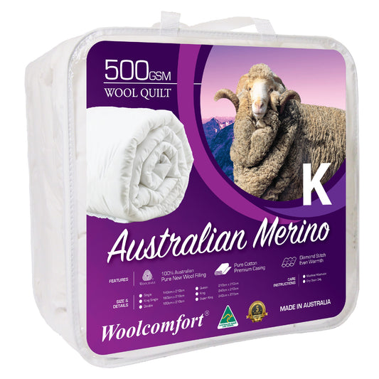 Aus Made Merino Wool Quilt 500GSM 240x210cm - King