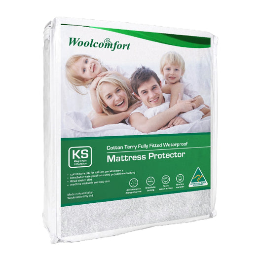 Waterproof Cotton Terry Fully Fitted Mattress Protector - King Single
