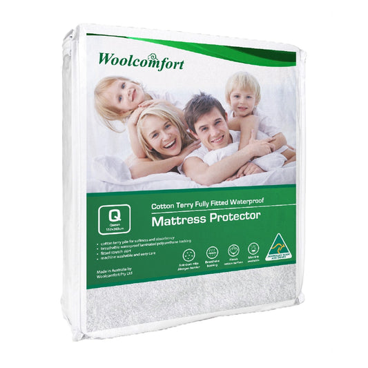 Waterproof Cotton Terry Fully Fitted Mattress Protector - Queen