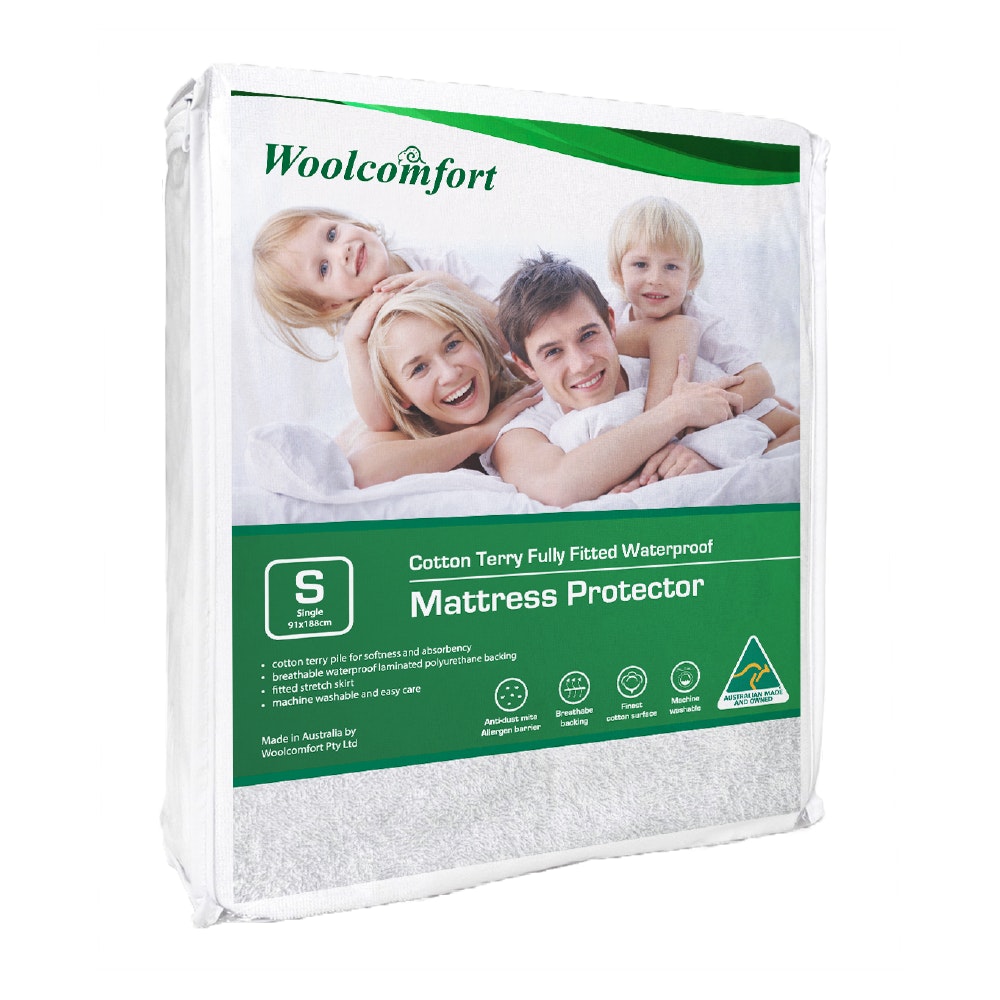Waterproof Cotton Terry Fully Fitted Mattress Protector - Single