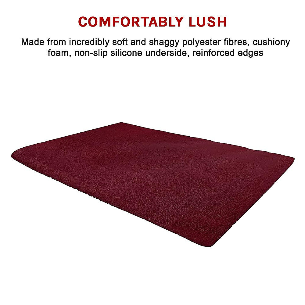 230x200cm Large Shaggy Rug Area Carpet Bedroom Living Room Mat - Burgundy