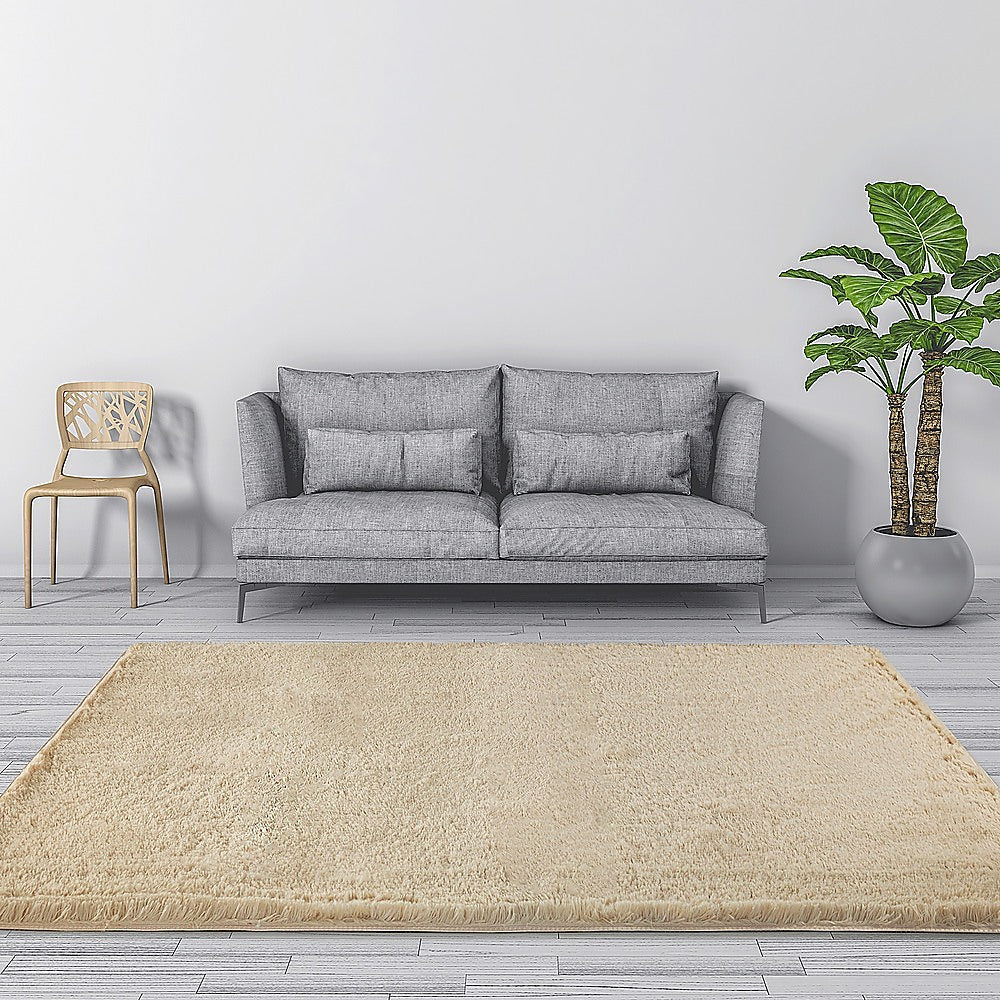 230x200cm Large Shaggy Rug Area Carpet Bedroom Living Room Mat - Beige