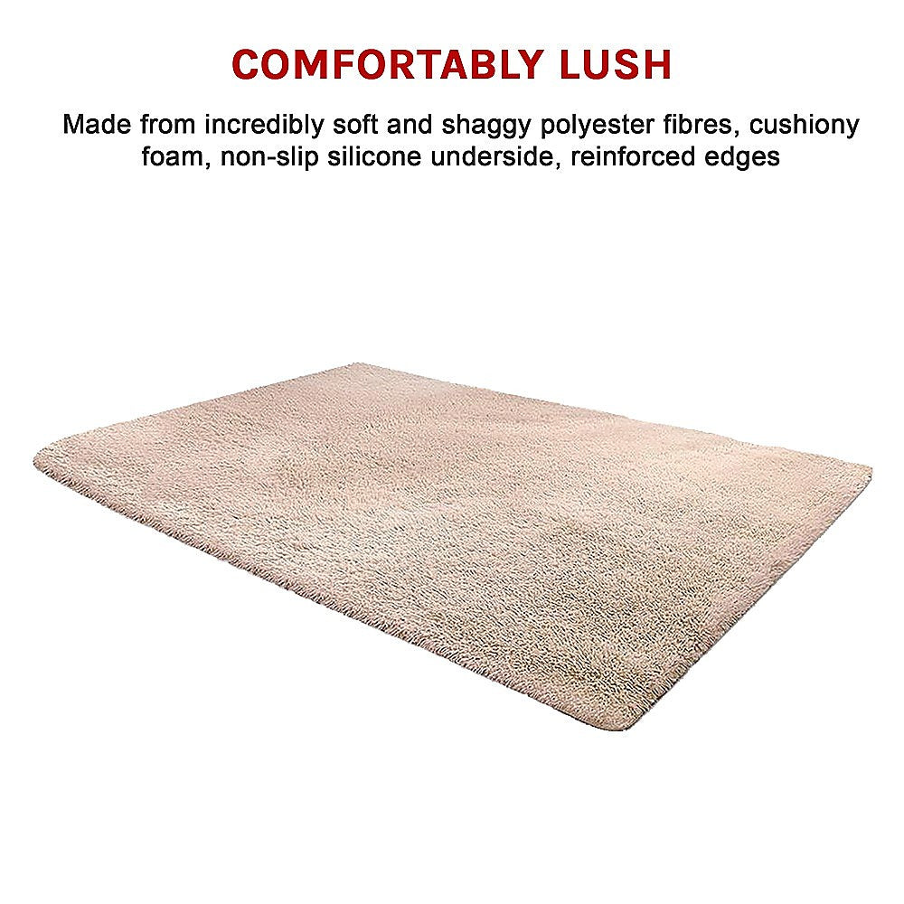230x200cm Large Shaggy Rug Area Carpet Bedroom Living Room Mat - Beige