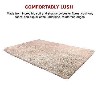 230x200cm Large Shaggy Rug Area Carpet Bedroom Living Room Mat - Beige