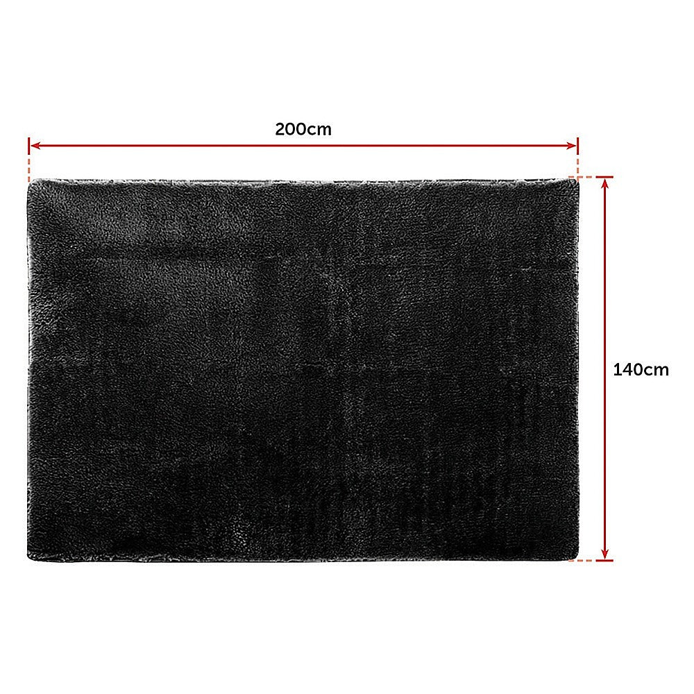 200x140cm Large Shaggy Rug Area Carpet Bedroom Living Room Mat - Black