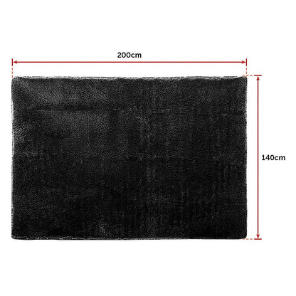 200x140cm Large Shaggy Rug Area Carpet Bedroom Living Room Mat - Black