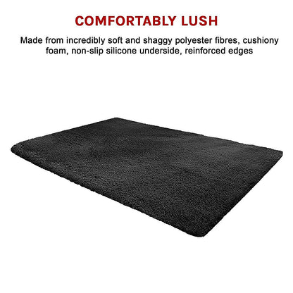 230x160cm Large Shaggy Rug Area Carpet Bedroom Living Room Mat - Black