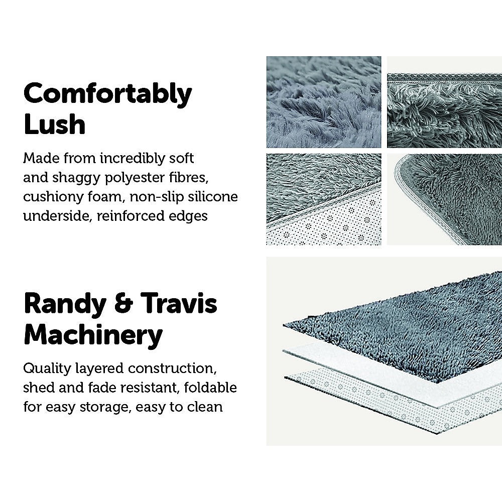 200x140cm Large Shaggy Rug Area Carpet Bedroom Living Room Mat - Grey