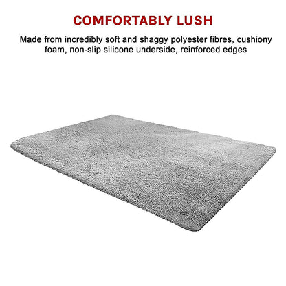 230x200cm Large Shaggy Rug Area Carpet Bedroom Living Room Mat - Grey
