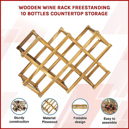 Freestanding Wooden Wine Rack 10 Bottles