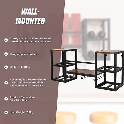 Wall Mounted Wine Rack 3 Stem Glass Holder