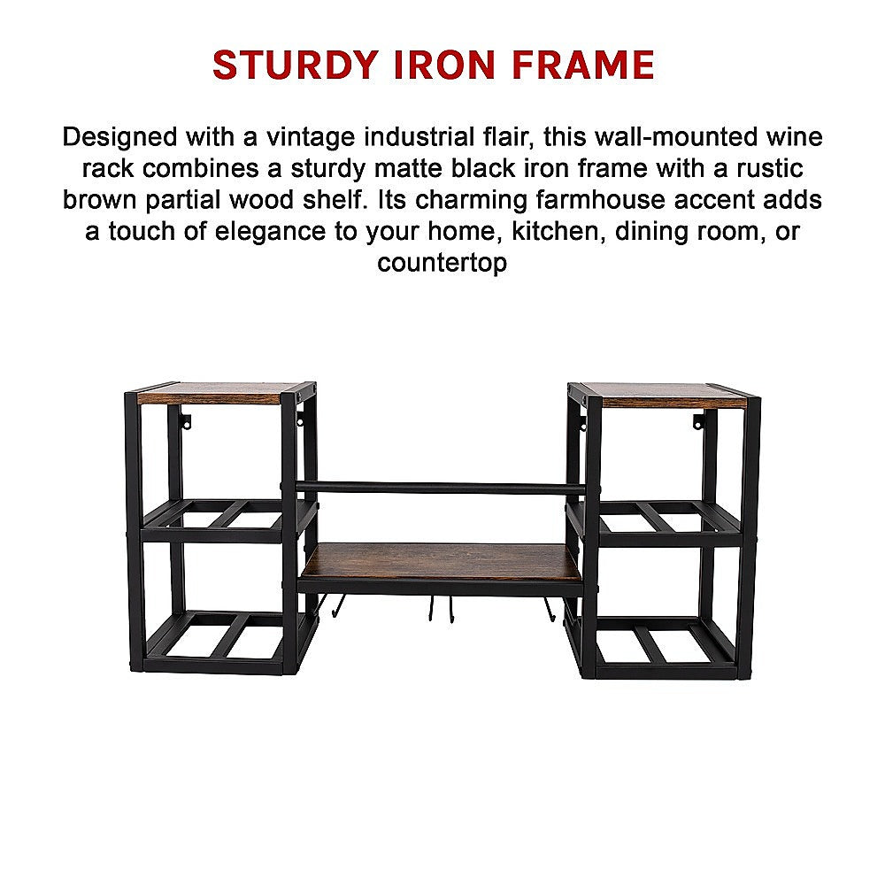 Wall Mounted Wine Rack 3 Stem Glass Holder