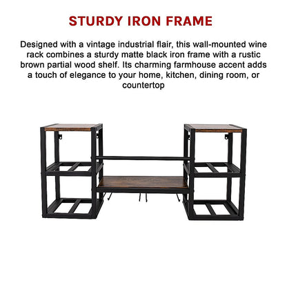 Wall Mounted Wine Rack 3 Stem Glass Holder