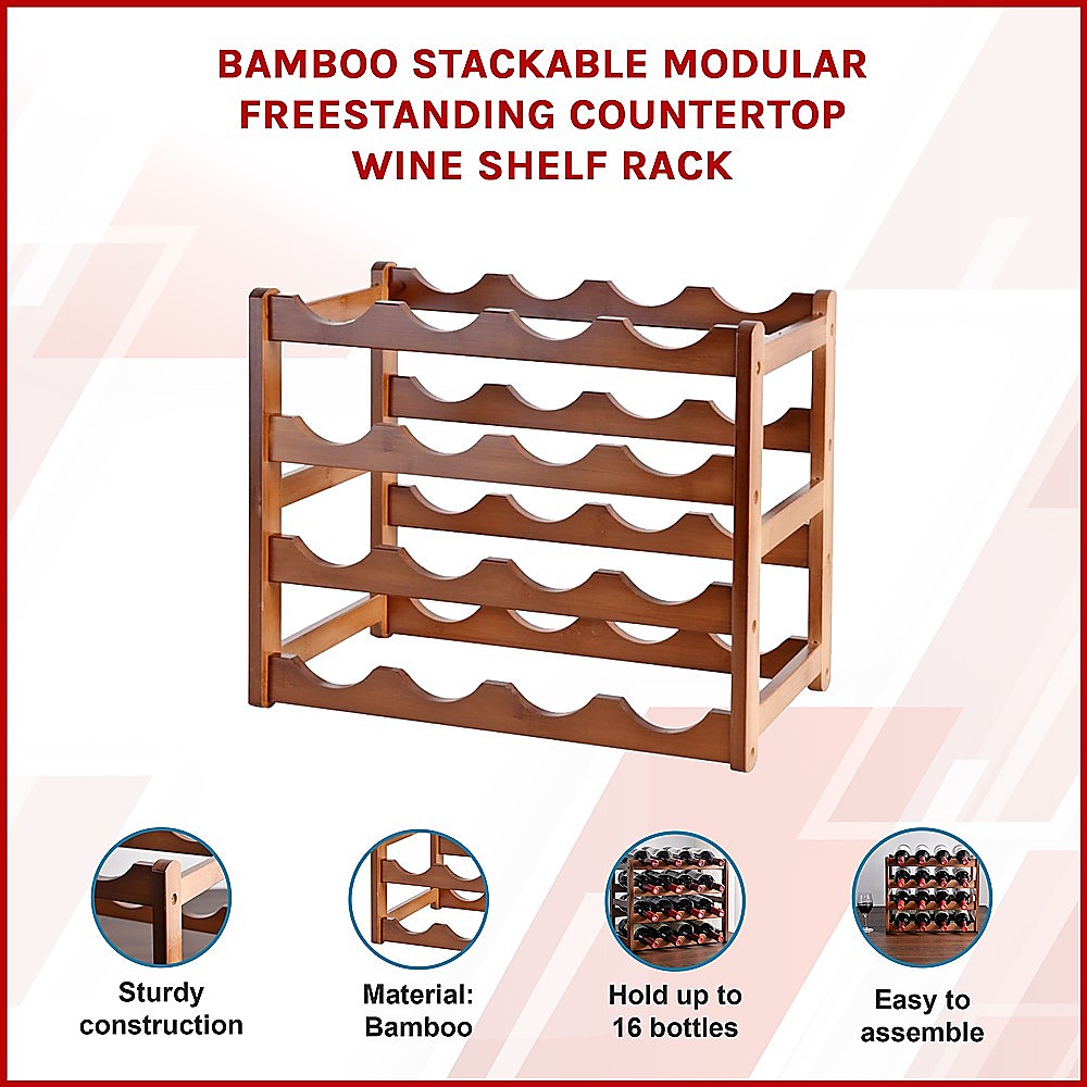 Bamboo Stackable Freestanding Countertop Wine Rack