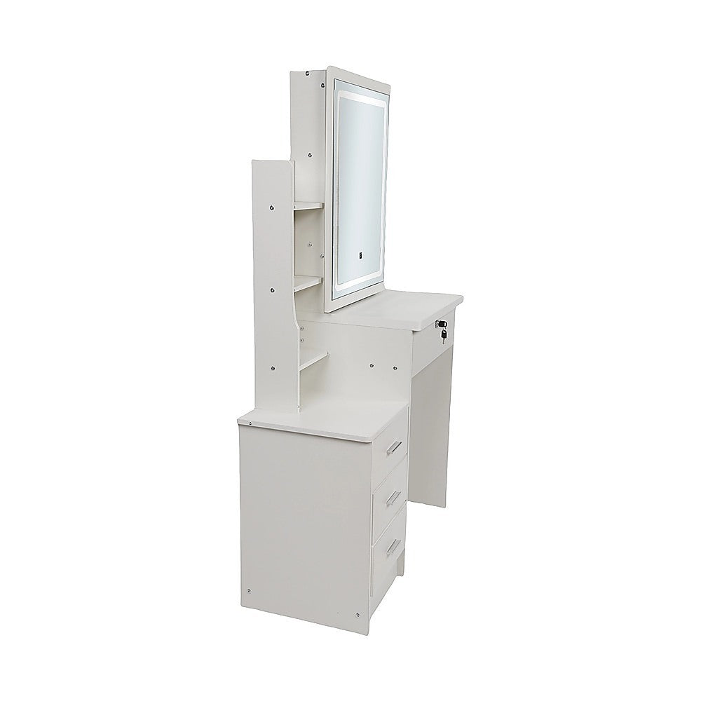 Elegant Dressing Table LED Makeup Mirror Stool Set Vanity Desk - White