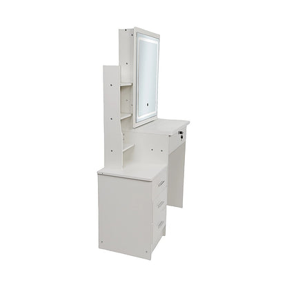 Elegant Dressing Table LED Makeup Mirror Stool Set Vanity Desk - White