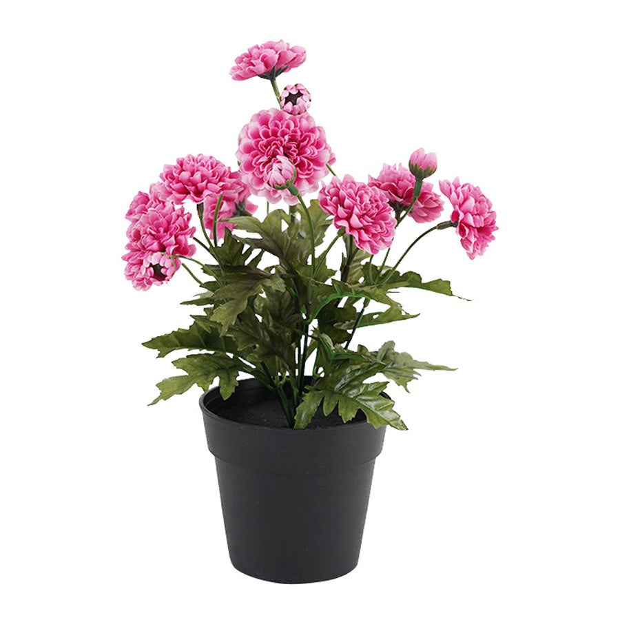 Potted Artifical Pink 'Mum' Chrysanthemum 27cm